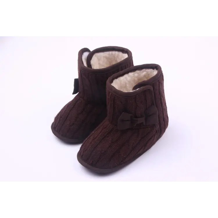 Woolly Bow Baby Booties - Coffee / 11cm