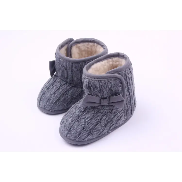 Woolly Bow Baby Booties - Gray / 13cm