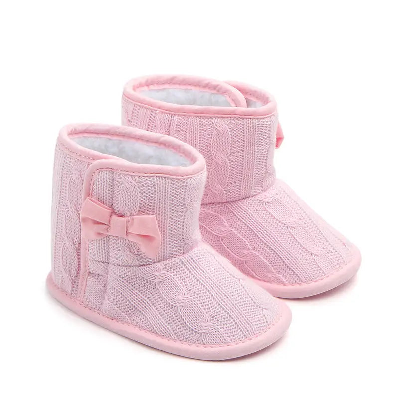 Woolly Bow Baby Booties - Pink / 13cm