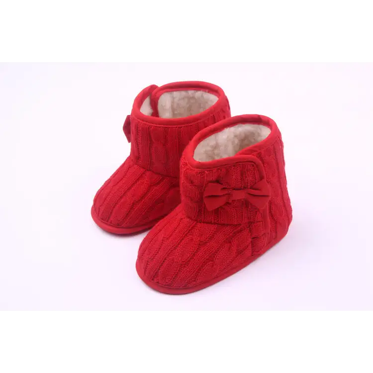 Woolly Bow Baby Booties - Red / 13cm