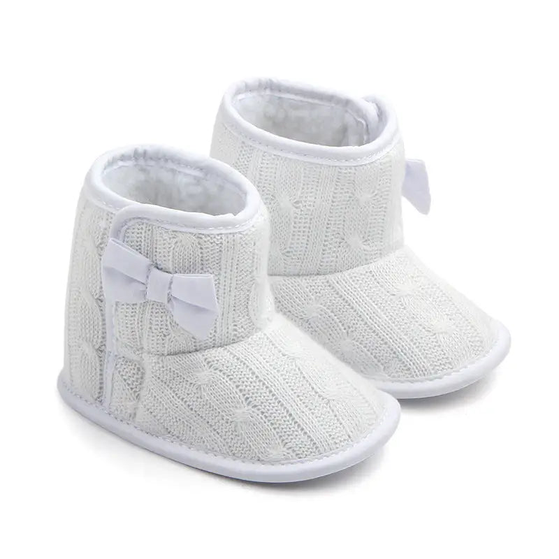 Woolly Bow Baby Booties - White / 13cm