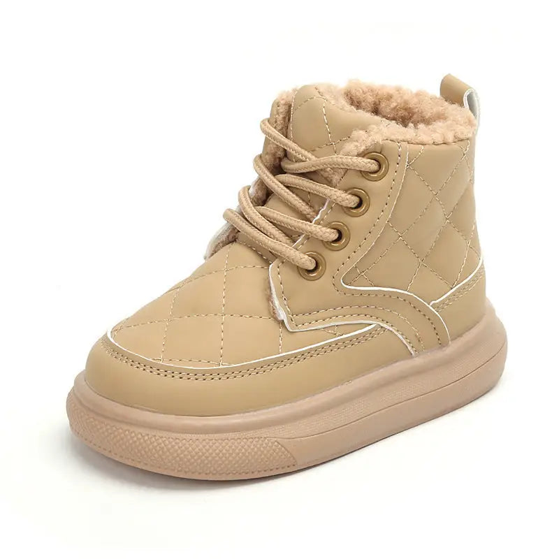 Woolly Winter Ankle Boots for Girls - Khaki / 21 Yards Length 13cm