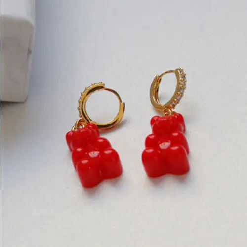 ZircoBear Zirconium Inlaid Gummies with Shimmering Jewelry Design - Red