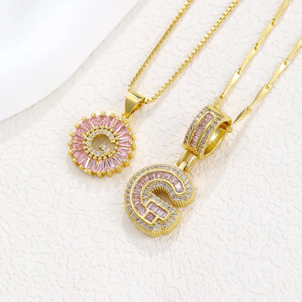 Zircon Gold Copper 26 Letter Pendant Necklace - Gold G