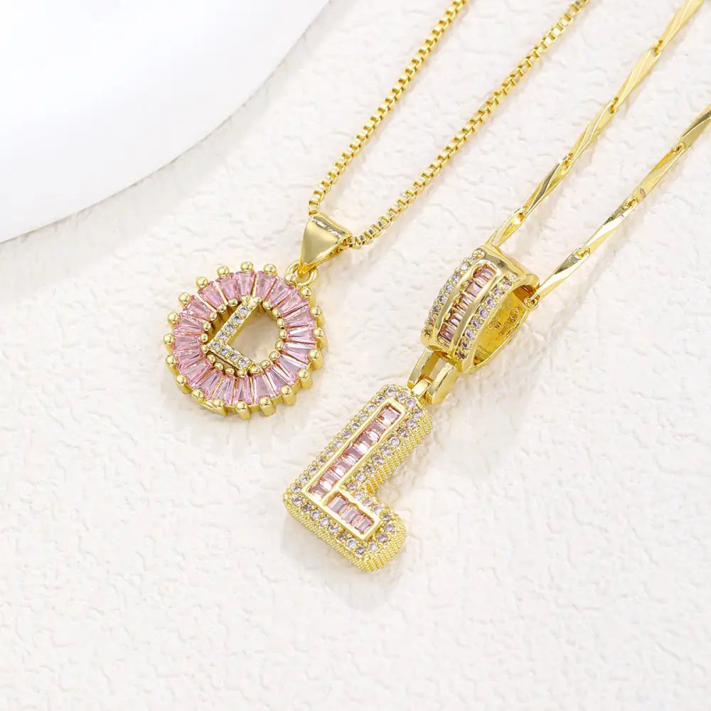 Zircon Gold Copper 26 Letter Pendant Necklace - Gold L