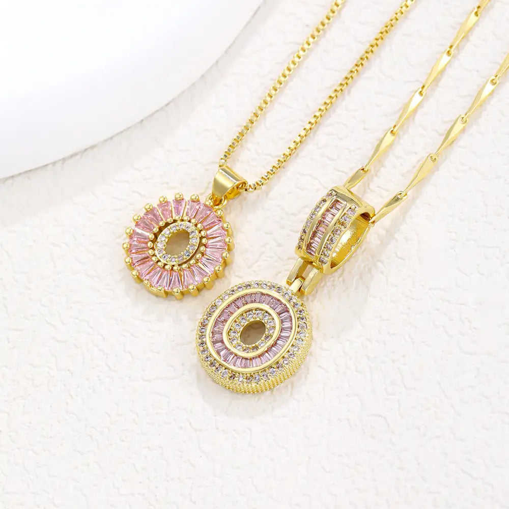 Zircon Gold Copper 26 Letter Pendant Necklace - Gold O