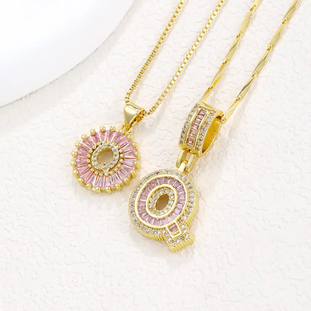 Zircon Gold Copper 26 Letter Pendant Necklace - Gold Q