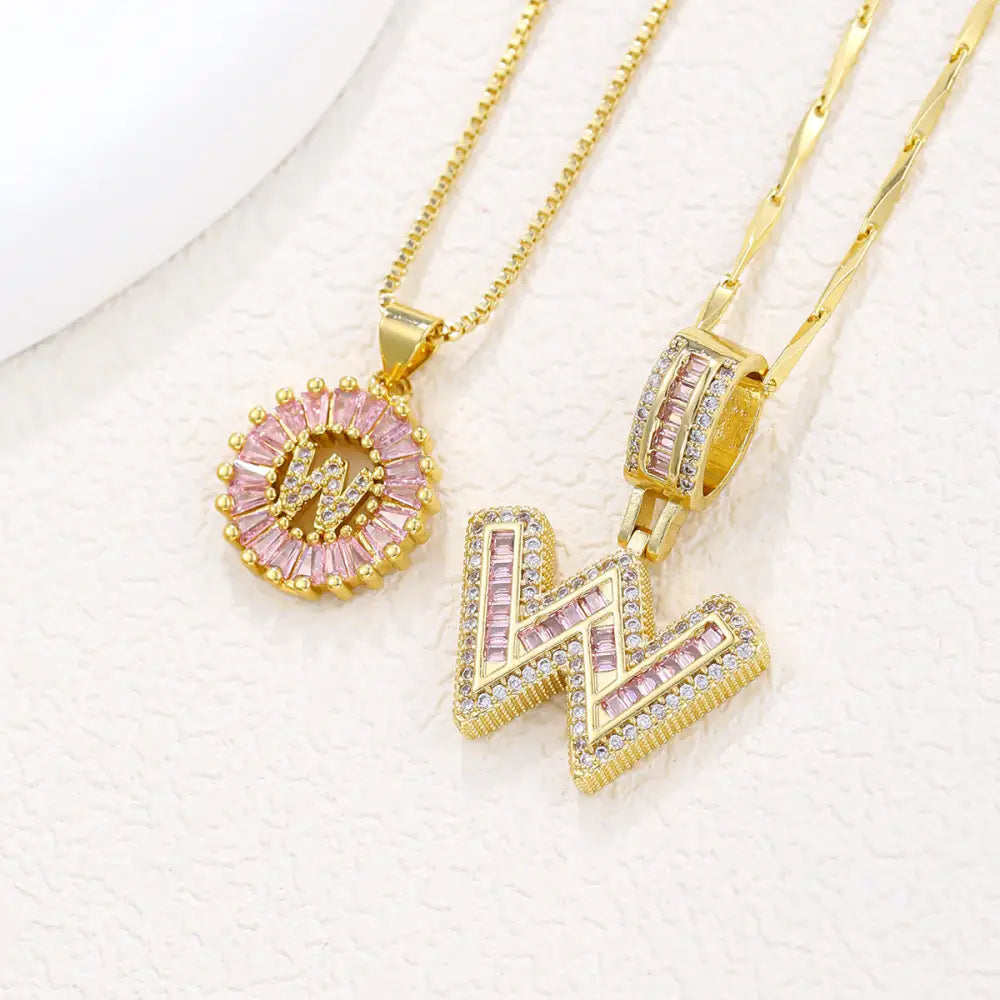Zircon Gold Copper 26 Letter Pendant Necklace - Gold W