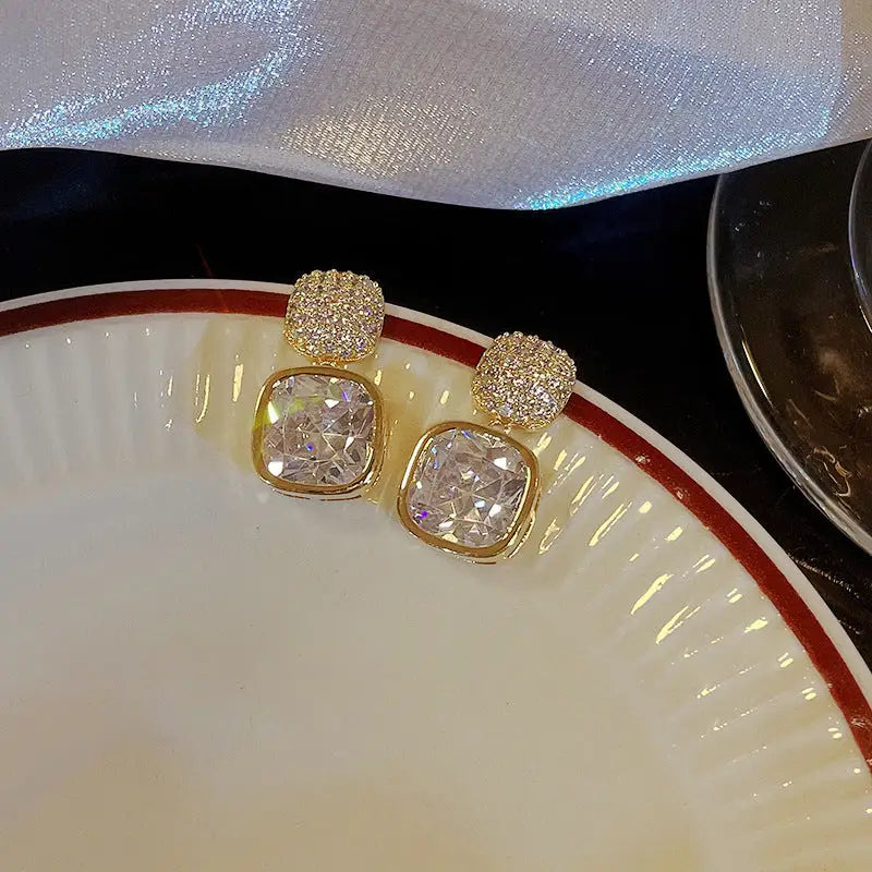 Zircon Luxe Square Stud Earrings for Women - Picture Color