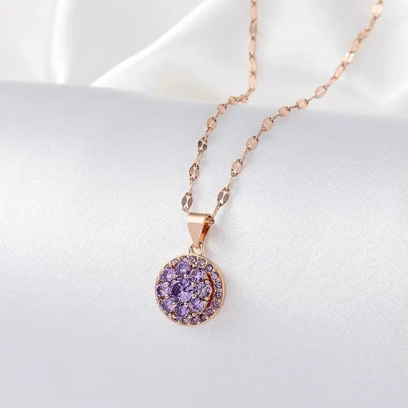 Zirconia Twist Necklace - Purple Diamond Rose Gold