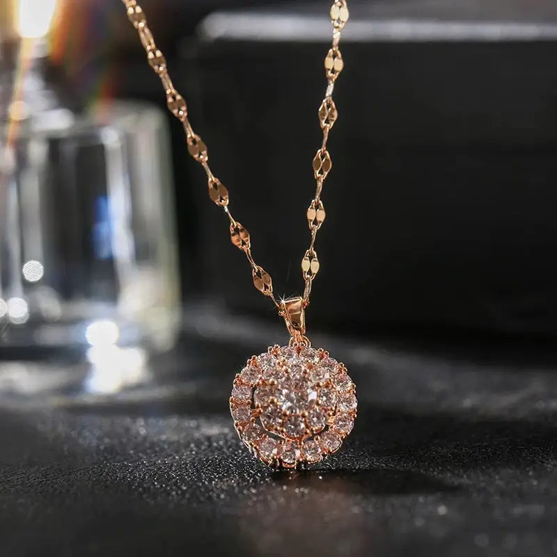 Zirconia Twist Necklace - White Diamond Rose Gold