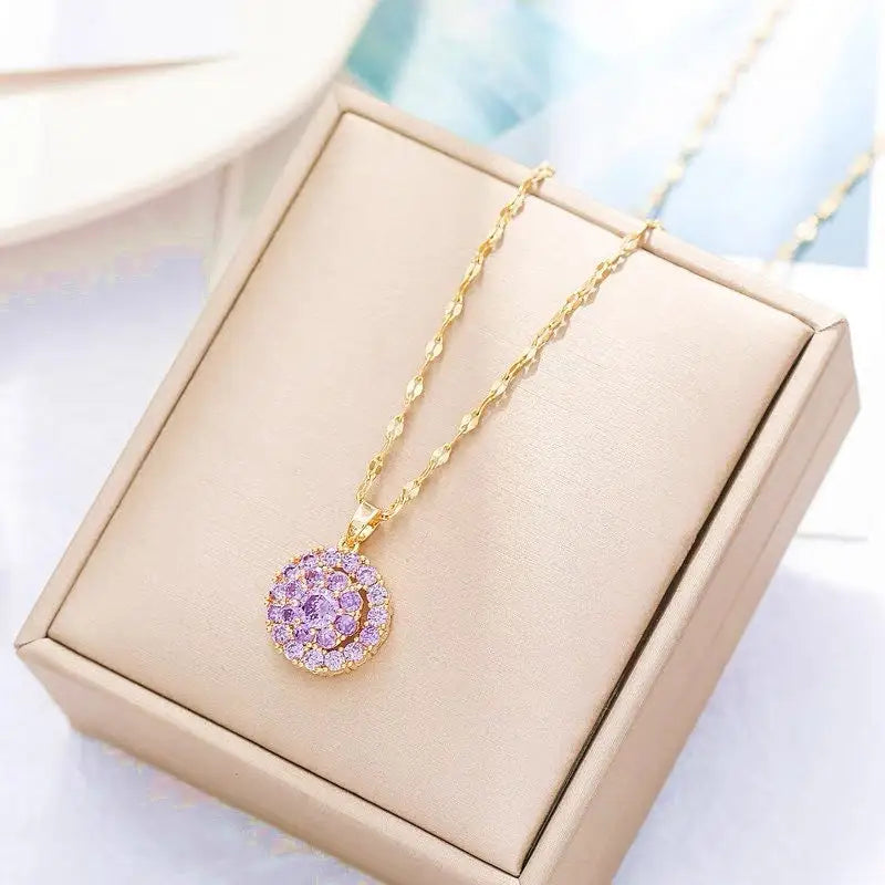 Zirconia Twist Necklace - XL00641 Purple Diamond Gold