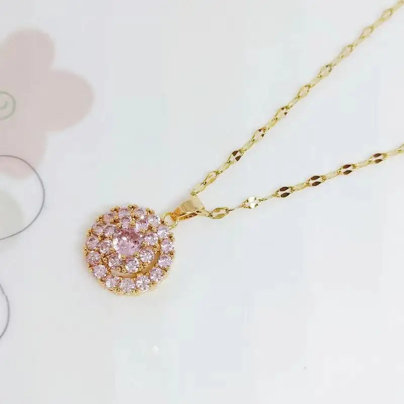 Zirconia Twist Necklace - XL00642 Pink Diamond Gold