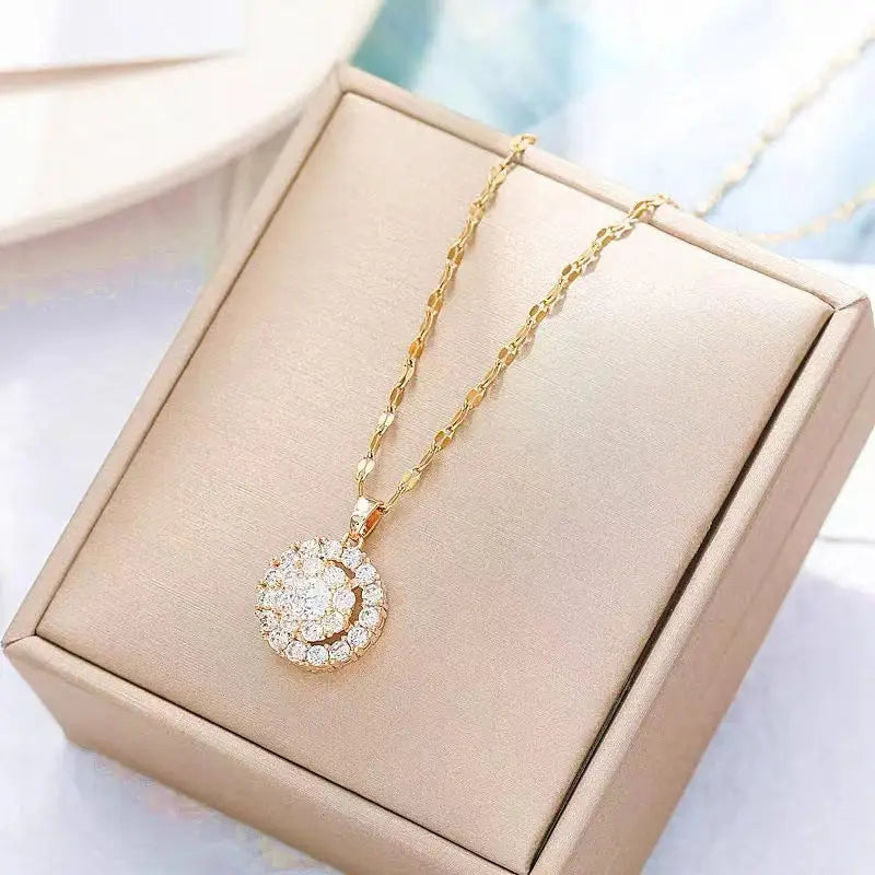 Zirconia Twist Necklace - XL00643 White Diamond Gold