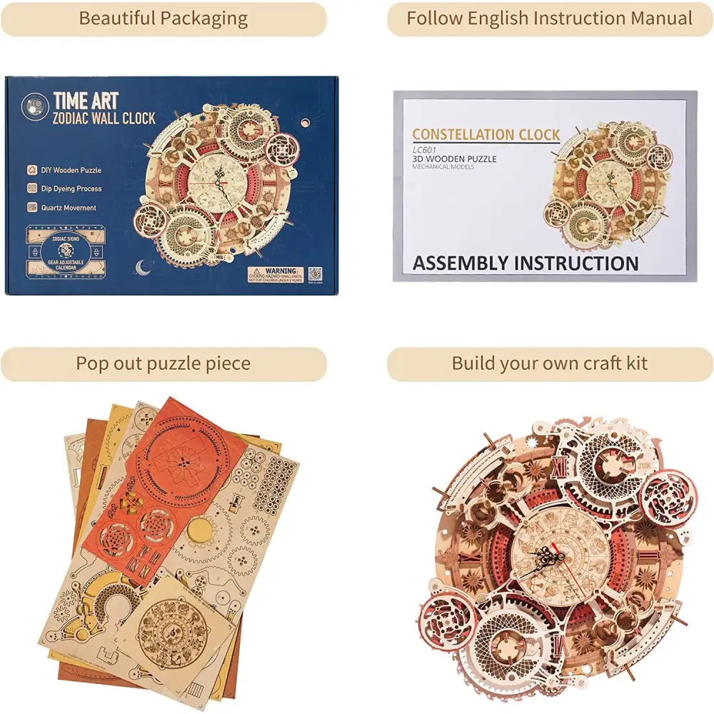 Zodiac Wooden Wall Clock Assembly Kit 168 Pieces LC601 5