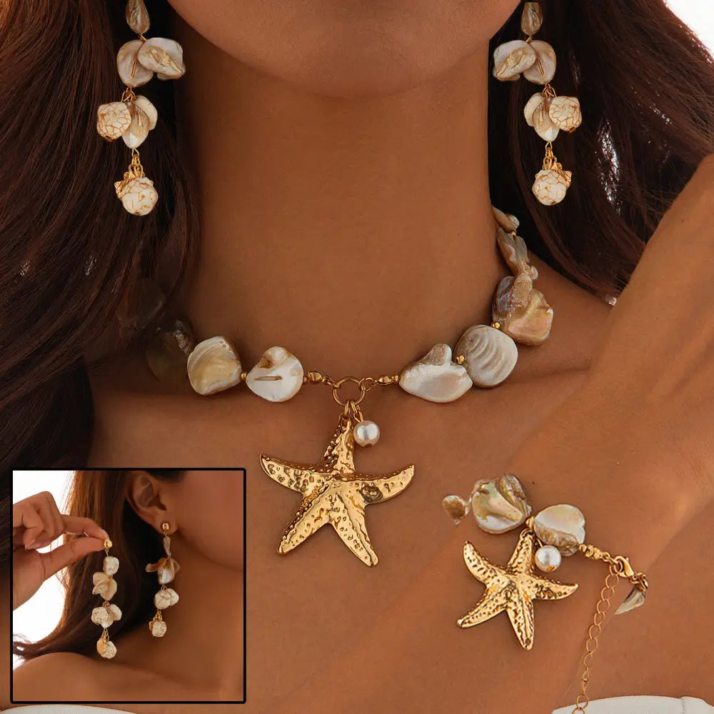 Boho Starfish and Conch Shell Choker Necklace - LauBelle
