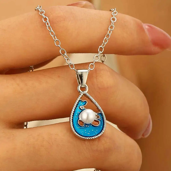 Blue Water Drop Pendant Necklace with Silver Chain - LauBelle