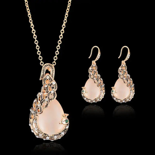 Peacock Gems Bridal Jewelry Set with Necklace Earrings and Bracelet - LauBelle