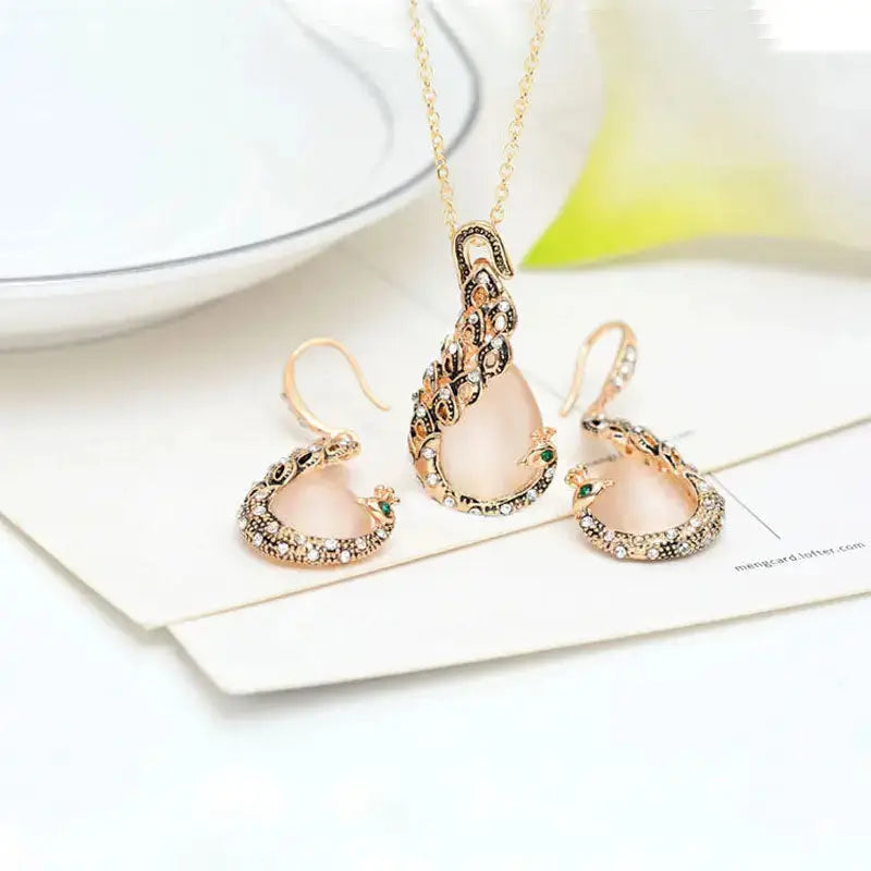 Peacock Gems Bridal Jewelry Set with Necklace Earrings and Bracelet - LauBelle