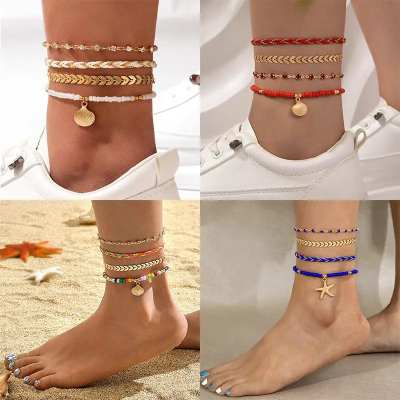 Boho Geo Rope and Bead Anklet Set for Men and Women - LauBelle