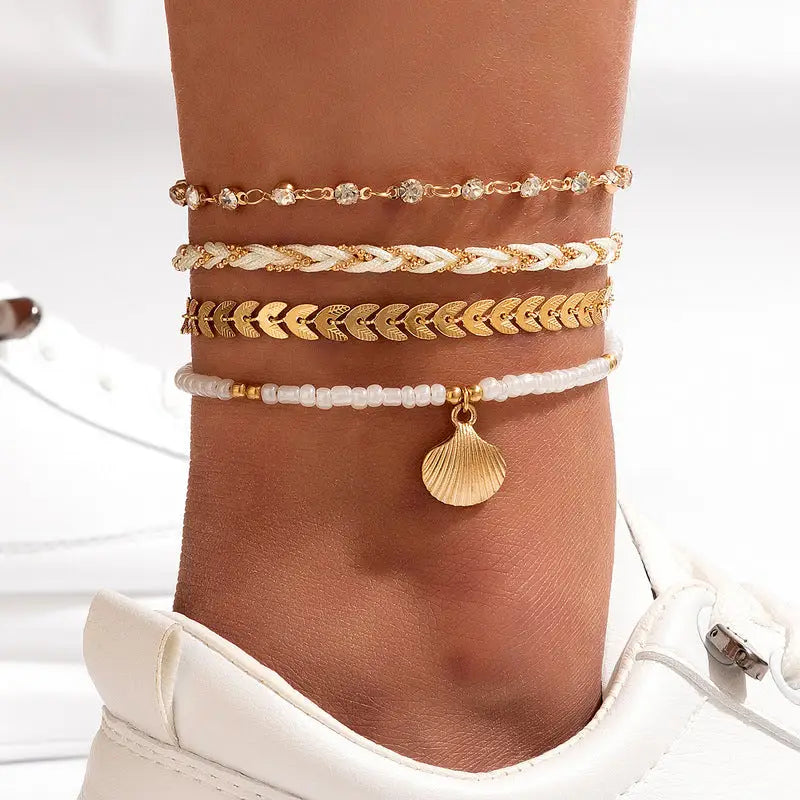 Boho Geo Rope and Bead Anklet Set for Men and Women - LauBelle