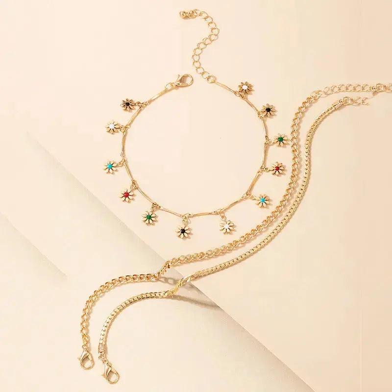 Metal Rose Tassel Anklet with Delicate Charms - LauBelle