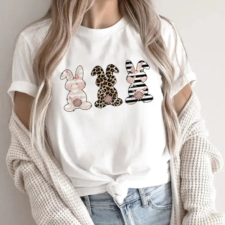 ChicMe Custom Womens Short Sleeve Floral Bunny T-Shirt - LauBelle