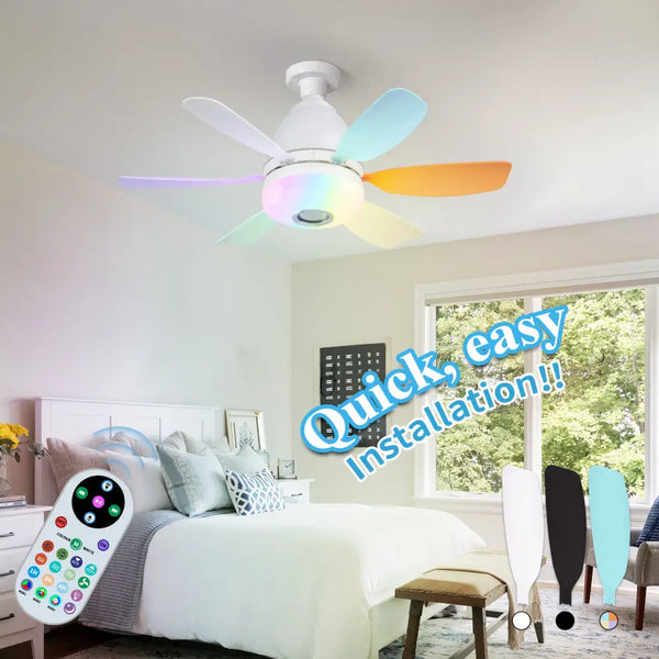 Modern ABS Ceiling Fan with RGB Light and Remote Control 32W 220V - LauBelle