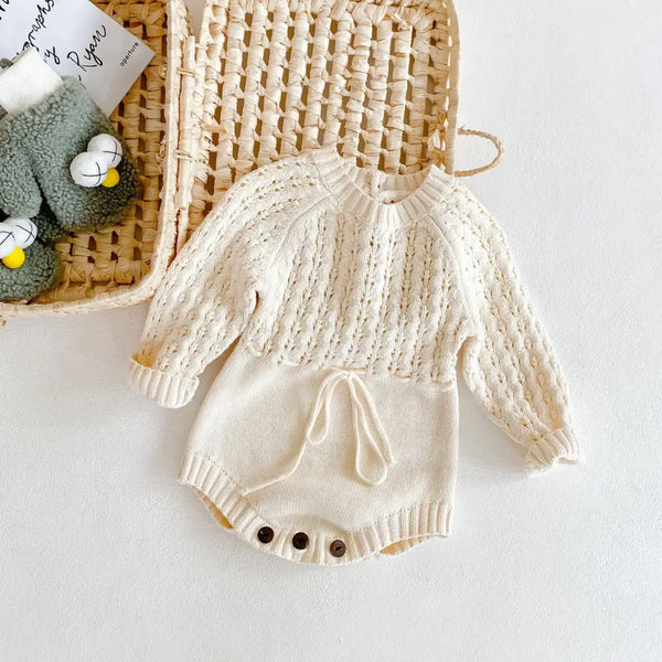 Hollow Harpy Knit Dress for Baby Girls with Delicate Bird Pattern - LauBelle