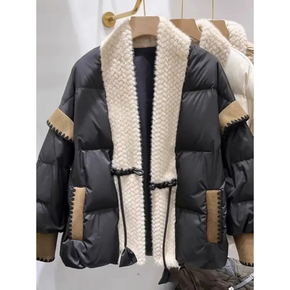 Cozy FrogVibe Furry Padded V-Neck Down Coat - LauBelle Brand