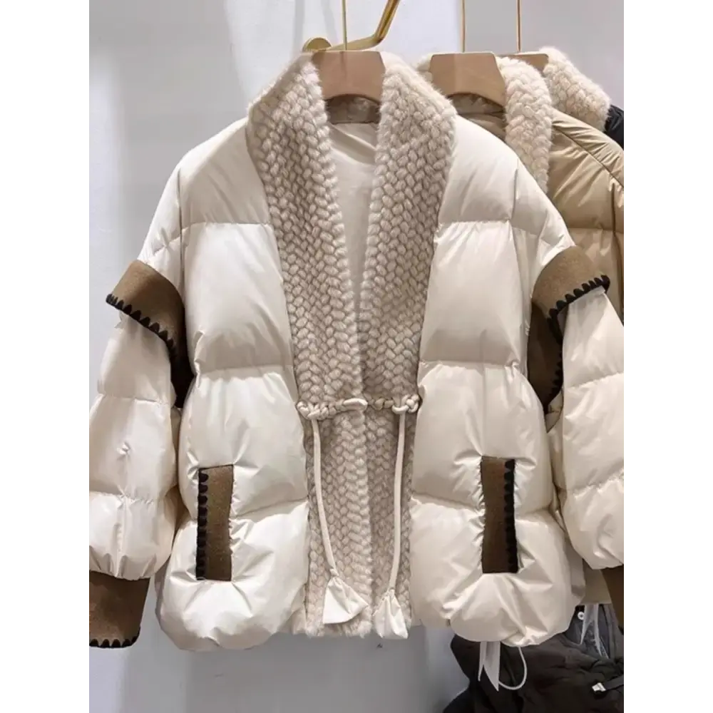 Cozy FrogVibe Furry Padded V-Neck Down Coat - LauBelle Brand