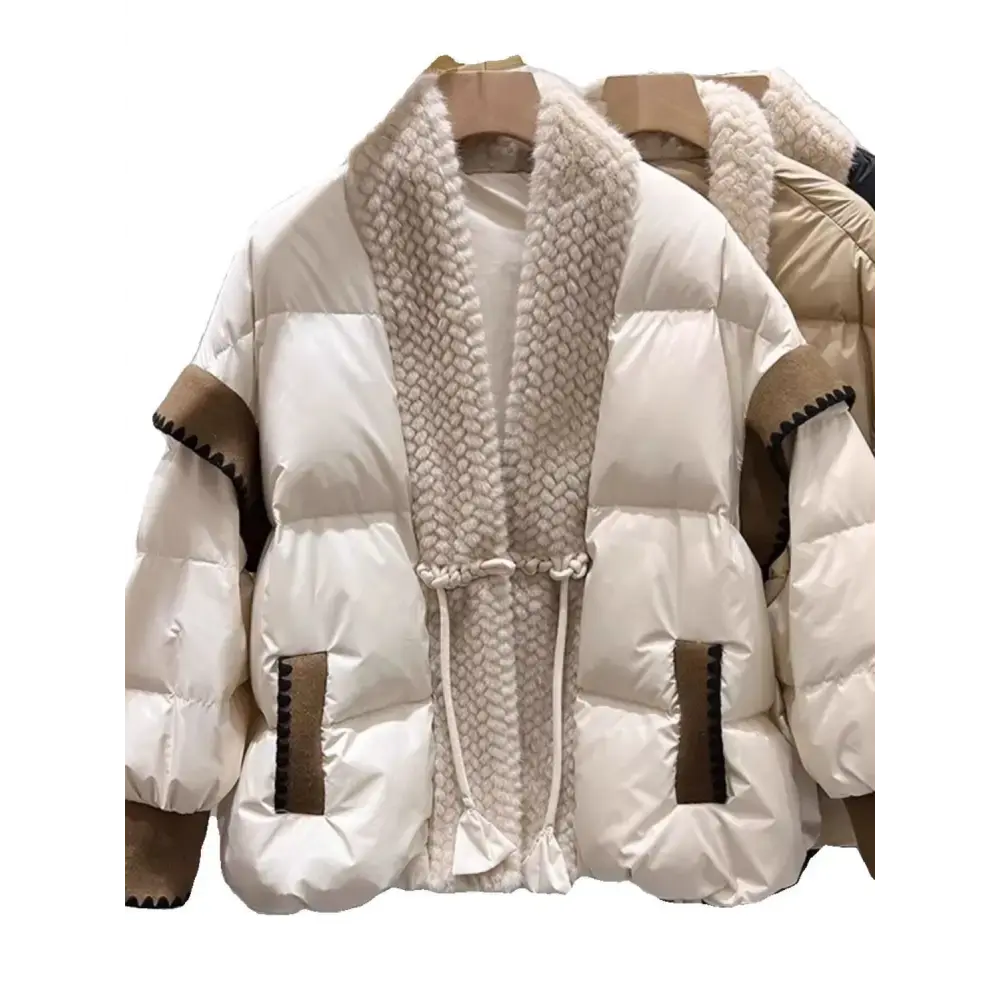 Cozy FrogVibe Furry Padded V-Neck Down Coat - LauBelle Brand