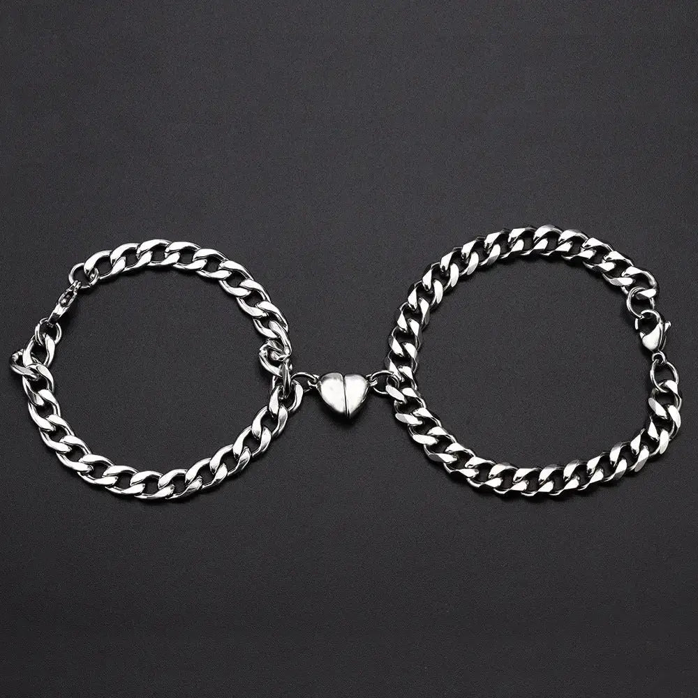 ForeverLink Silver Chain Heart Clasp Matching Bracelets - LauBelle