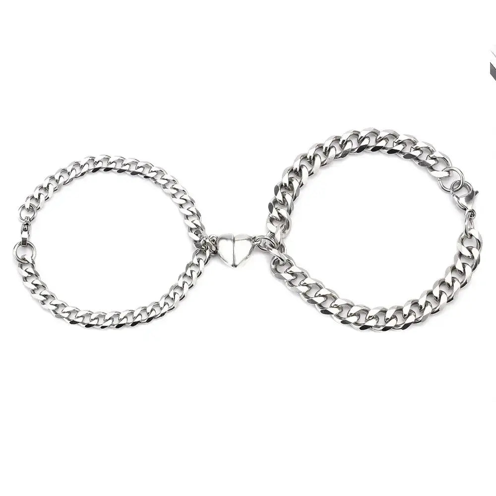 ForeverLink Silver Chain Heart Clasp Matching Bracelets - LauBelle