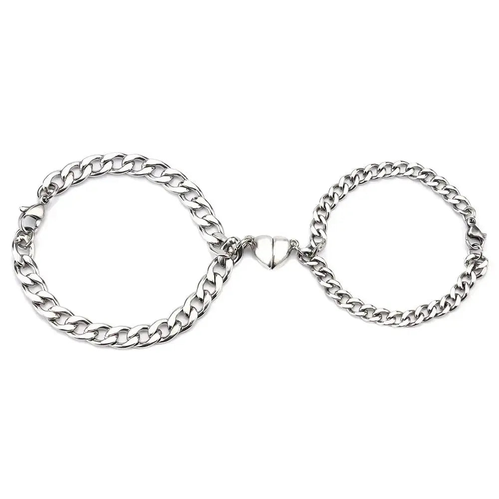ForeverLink Silver Chain Heart Clasp Matching Bracelets - LauBelle