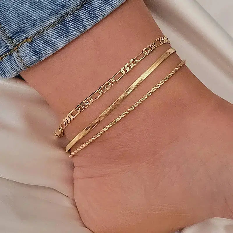 EuroAm Style Multi Layer Charm and Bead Anklet Set - LauBelle