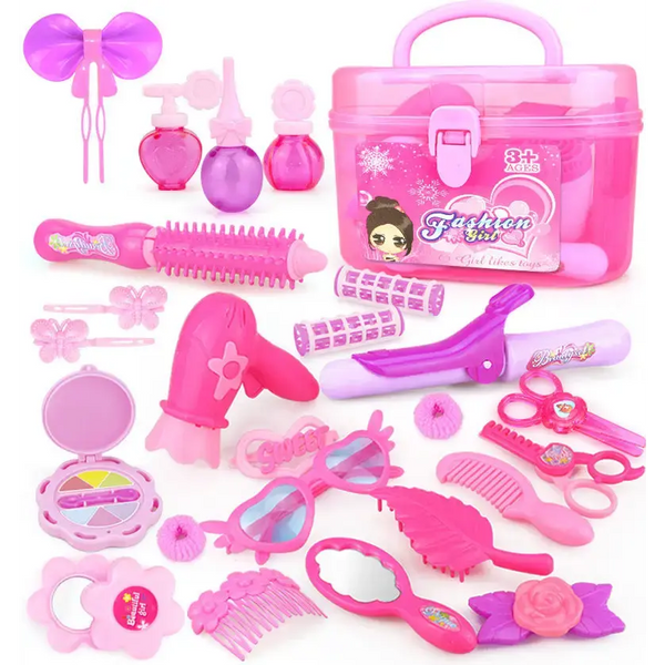 Pretty Pink Pretend Makeup Set for Kids with Realistic Safe Toys - LauBelle