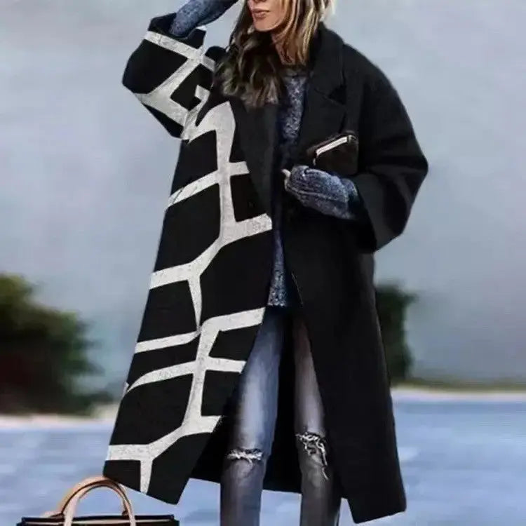 Dragon and Phoenix Woolen Coat with Intricate Back Design - LauBelle