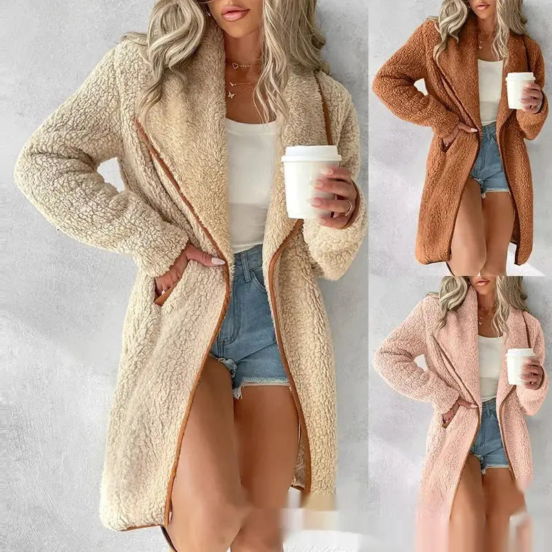 CozyChic Womens Plush Lapel Fuzzy Open Front Cardigan Coat - LauBelle Brand