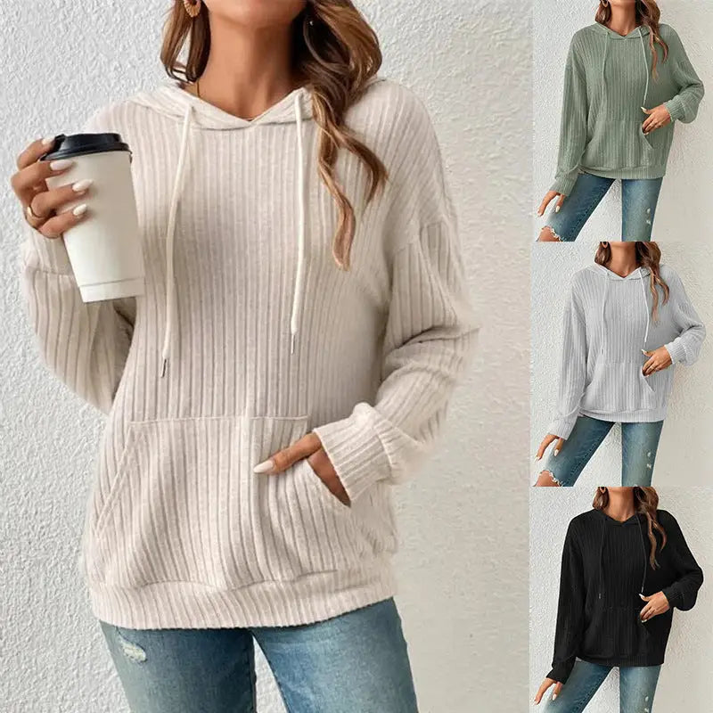 CozyStripe Womens Knit Hoodie Soft Breathable Casual Wear - LauBelle