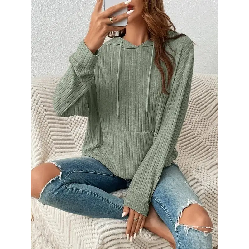 CozyStripe Womens Knit Hoodie Soft Breathable Casual Wear - LauBelle