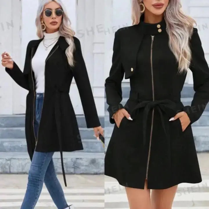 Winter Chic Double Breasted Jacket with Faux Fur Collar - LauBelle