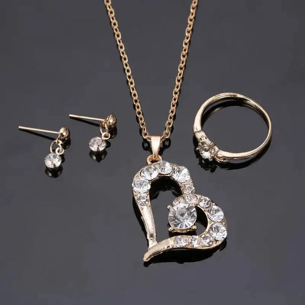 RadiantHeart Rhinestone Pendant Set with Heart Shaped Charm - LauBelle