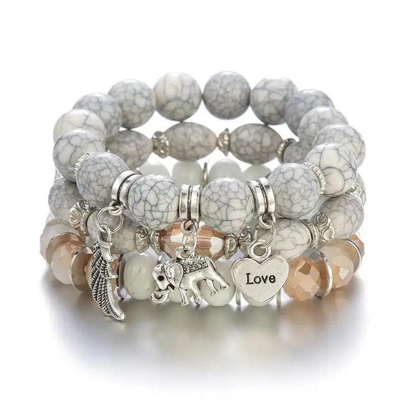 Layered Wood Bead Bracelet with Metal Accents - LauBelle