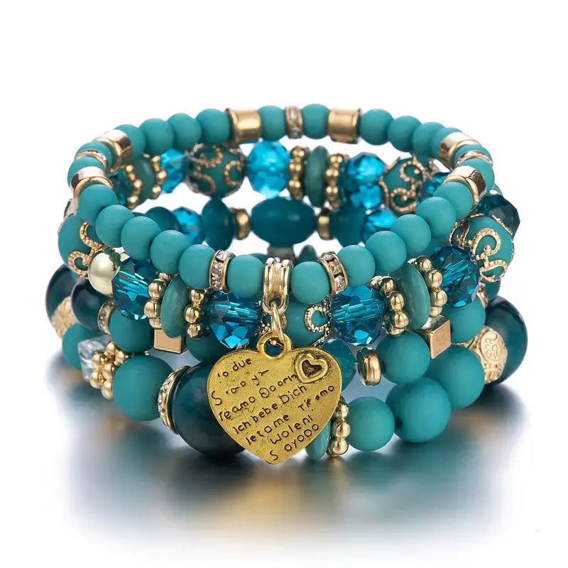 Layered Wood Bead Bracelet with Metal Accents - LauBelle