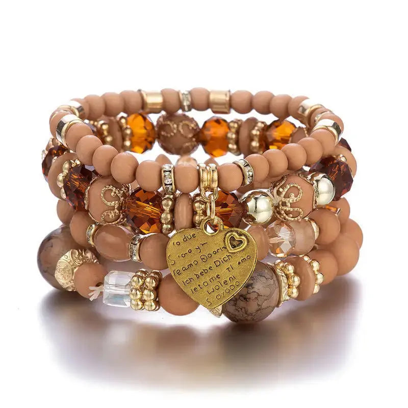 Layered Wood Bead Bracelet with Metal Accents - LauBelle
