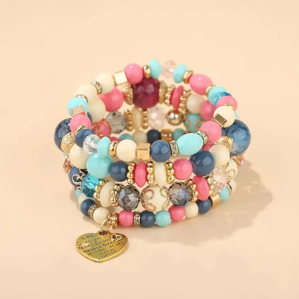 Layered Wood Bead Bracelet with Metal Accents - LauBelle