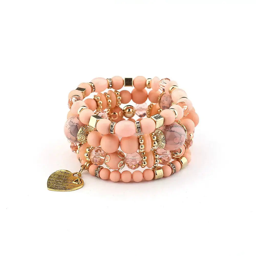 Layered Wood Bead Bracelet with Metal Accents - LauBelle