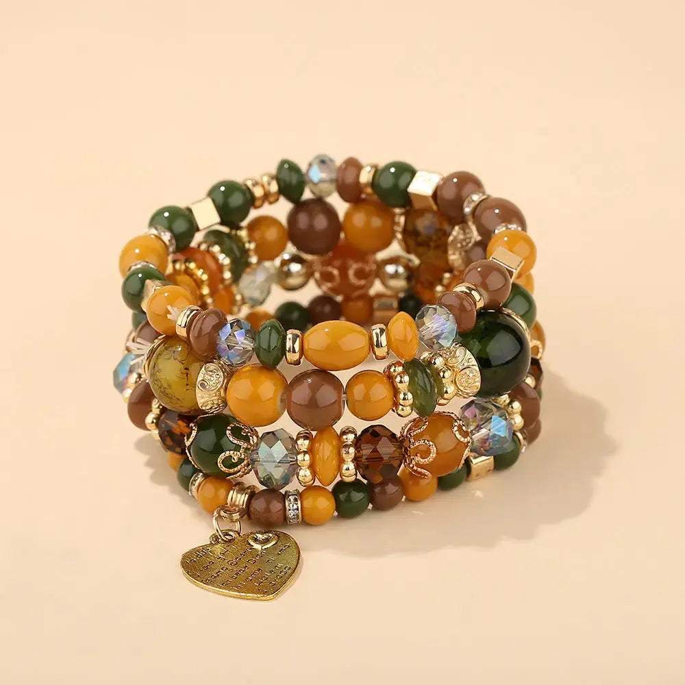 Layered Wood Bead Bracelet with Metal Accents - LauBelle