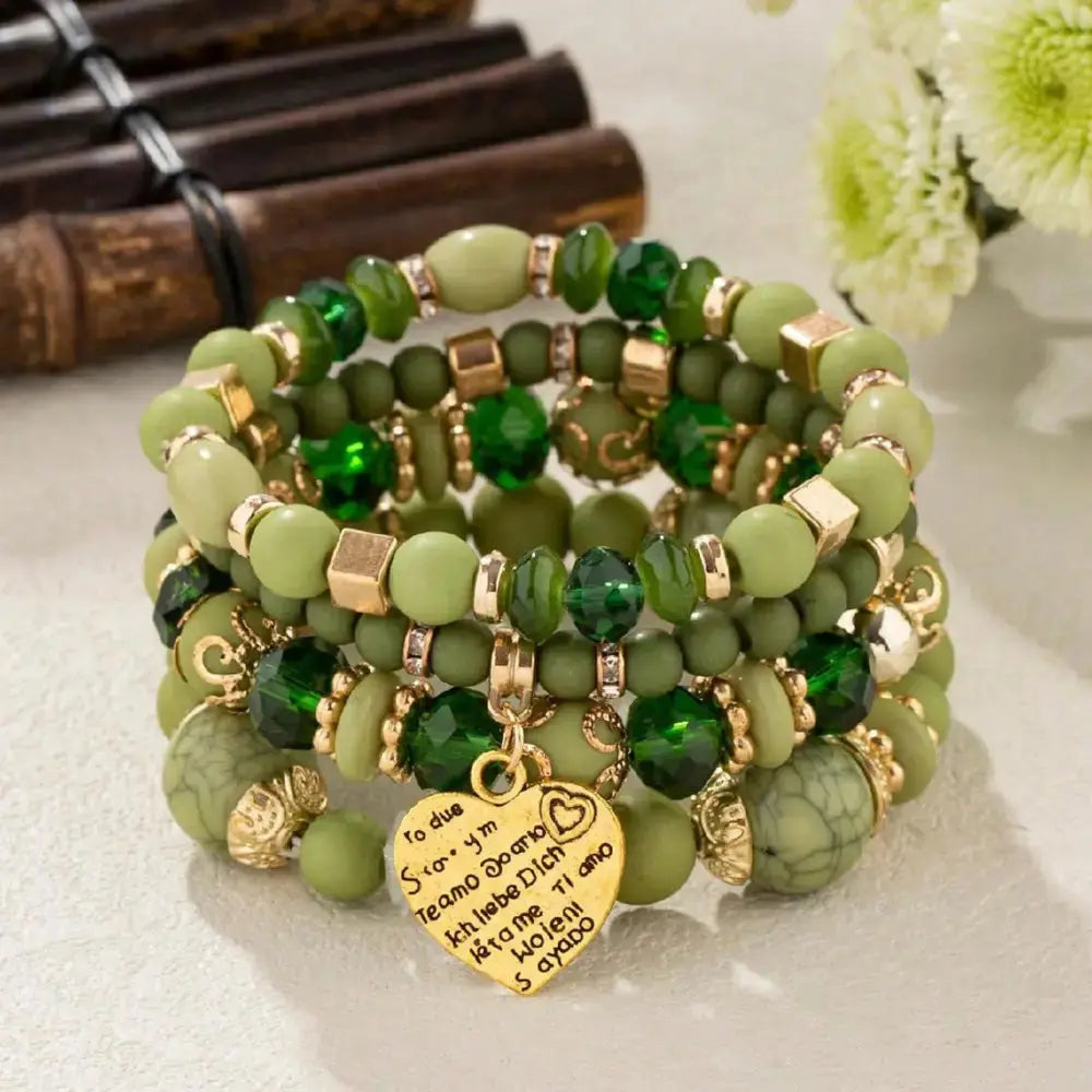 Layered Wood Bead Bracelet with Metal Accents - LauBelle